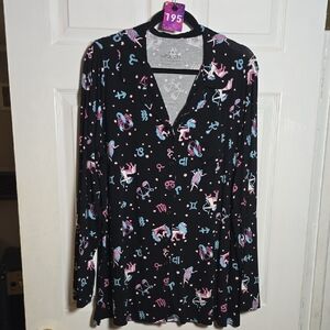 195 Torrid 2 2X Black Zodiac Print Pajama Super Soft Top